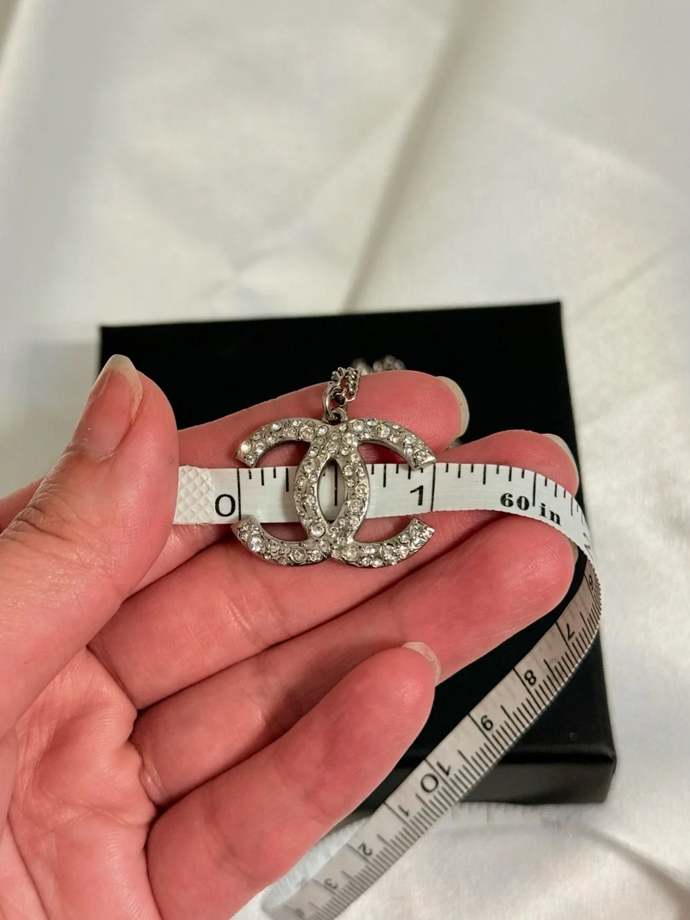 Chanel Silver Crystal CC Classic Pendant Necklace